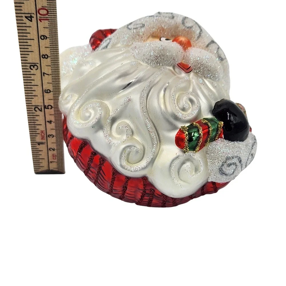 Fitz and Floyd Santa Ornament Blown‎ Glass Christmas Hand Painted
